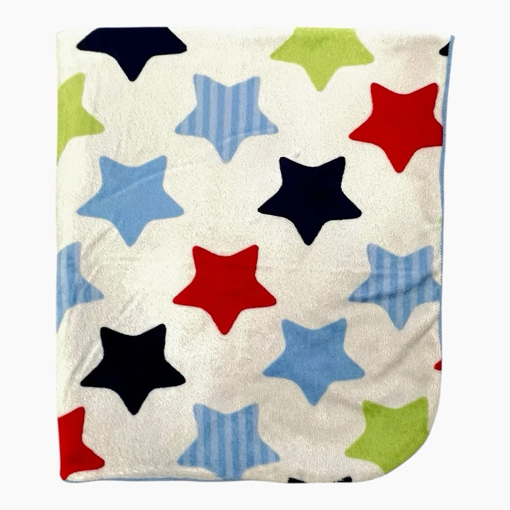 Garanimals White Plush Baby Blanket Blue Red Green Stars Blue Sherpa Back Lovey